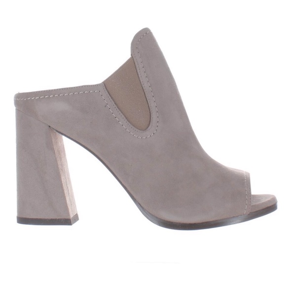 Stuart Weitzman Slideup Topo Gray Leather Suede Open-Toe Mule Heel Pump Sandal 9 - Picture 3 of 10